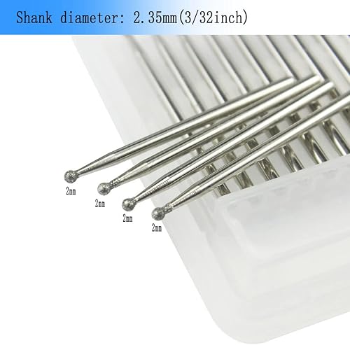 Miniatura 10 de Juego de 30 rebabas de diamante con forma de bola, brocas de diamante montadas en diamante de 332 pulgadas para herramientas rotativas (tamaño 0.039