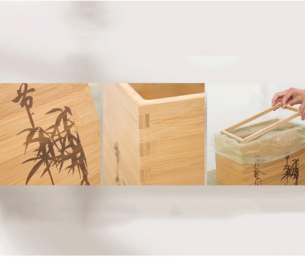 Trash Can Stitching Narrow-Shaped Trash Can Strong Load-Bearing Bamboo Recycle Bin Without Lid Garbage Bin 8L2.1Gal Waste Basket (Color : Wood Color Size : Ink Painting A) (Wood Color Ink Painting A)