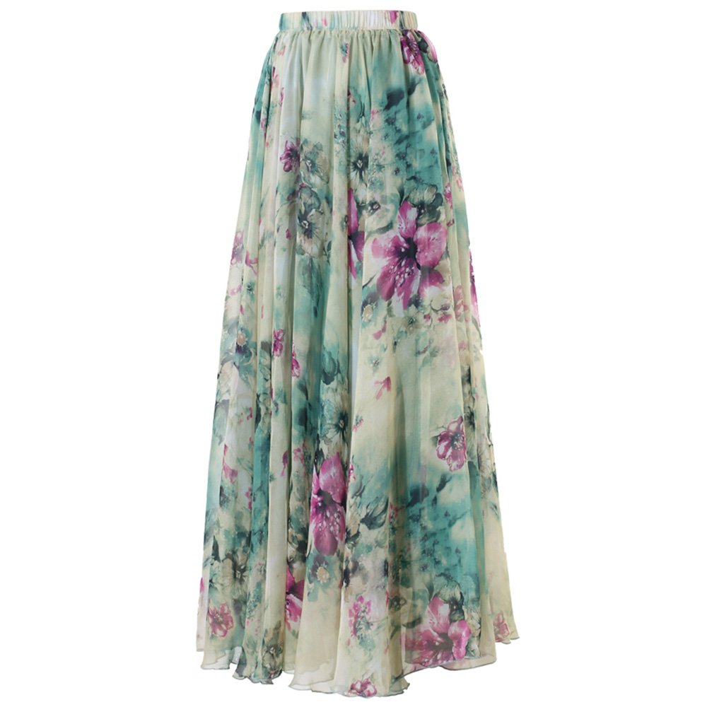 CHICWISH Damen-Maxirock aus Chiffon mit Aquarell-Blumenmuster, fließender Schnitt