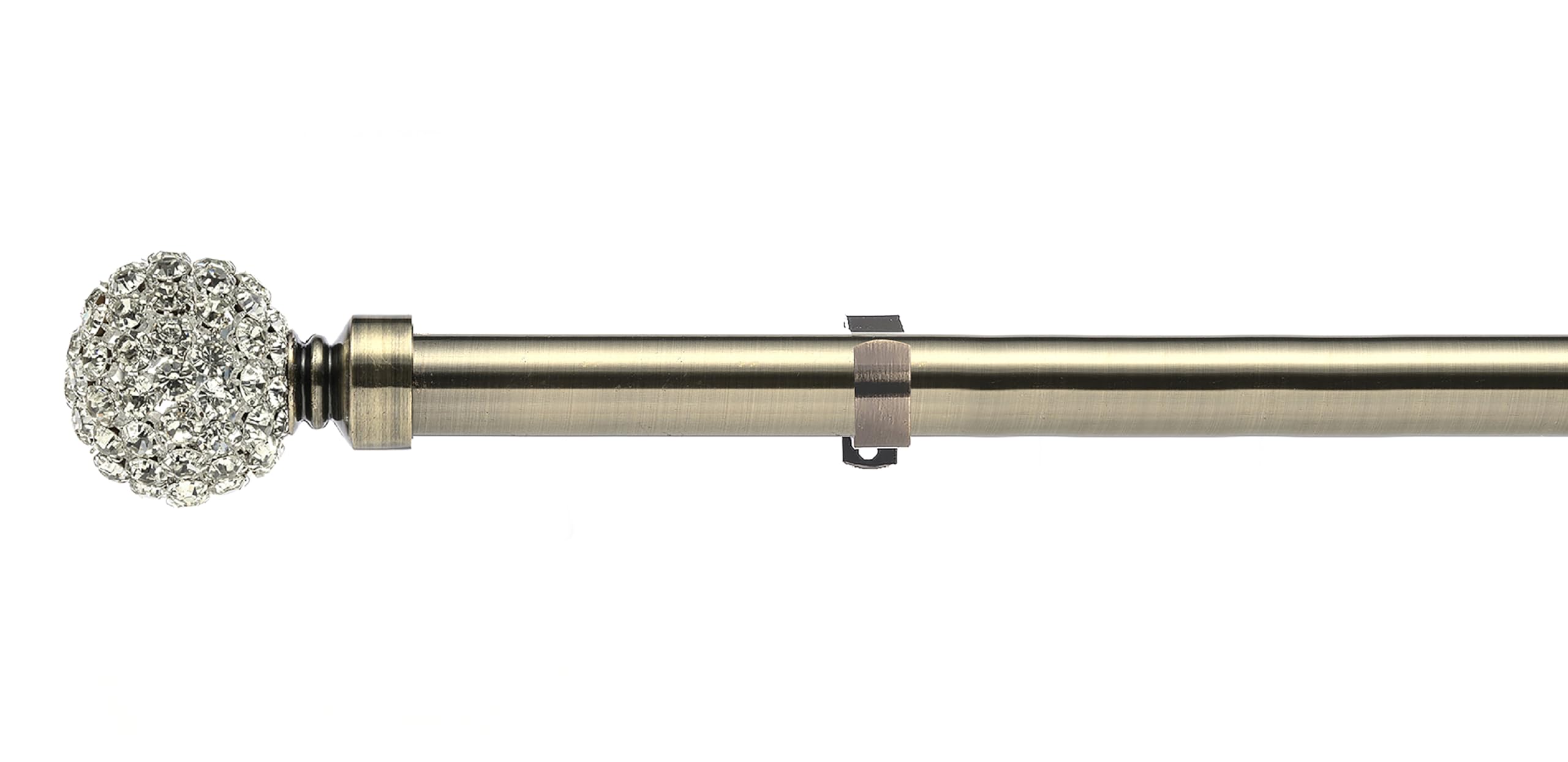 Lister Cartwright Antique Brass (Diamante Ball Finial) 28Mm Antique Brass Fixed Metal Curtain Pole Set With Diamante Ball Finial Voile Easy Fit To Outdoor, Bedroom, Living Room (120 Cm)