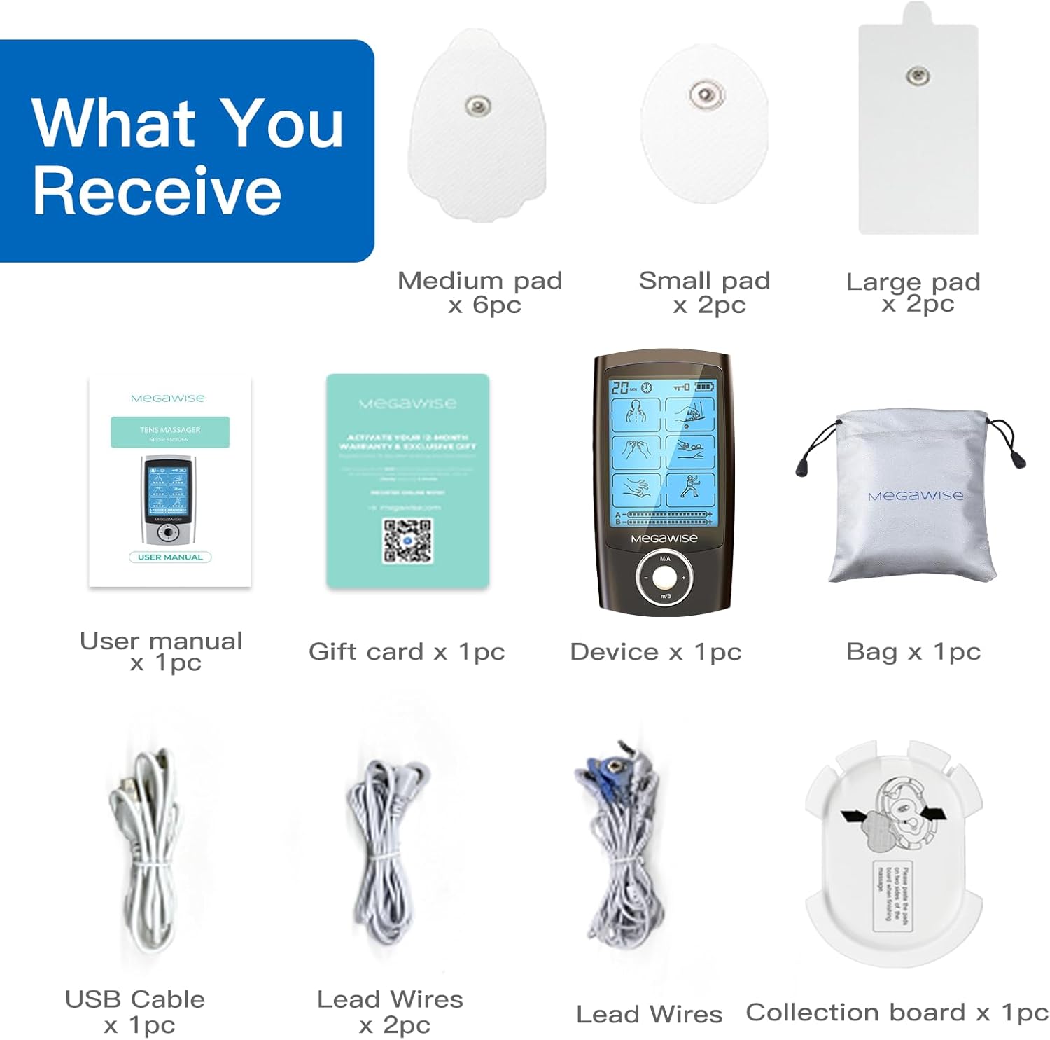 MegaWise 48 Modes（24 * 2） Dual Channel EMS TENS Unit Muscle Stimulator with 14Pcs Reusable Electrode Pads. Rechargeable Continuous Mode Electronic Pulse Massager with Storage Pouch/Pads Holder - Image 7