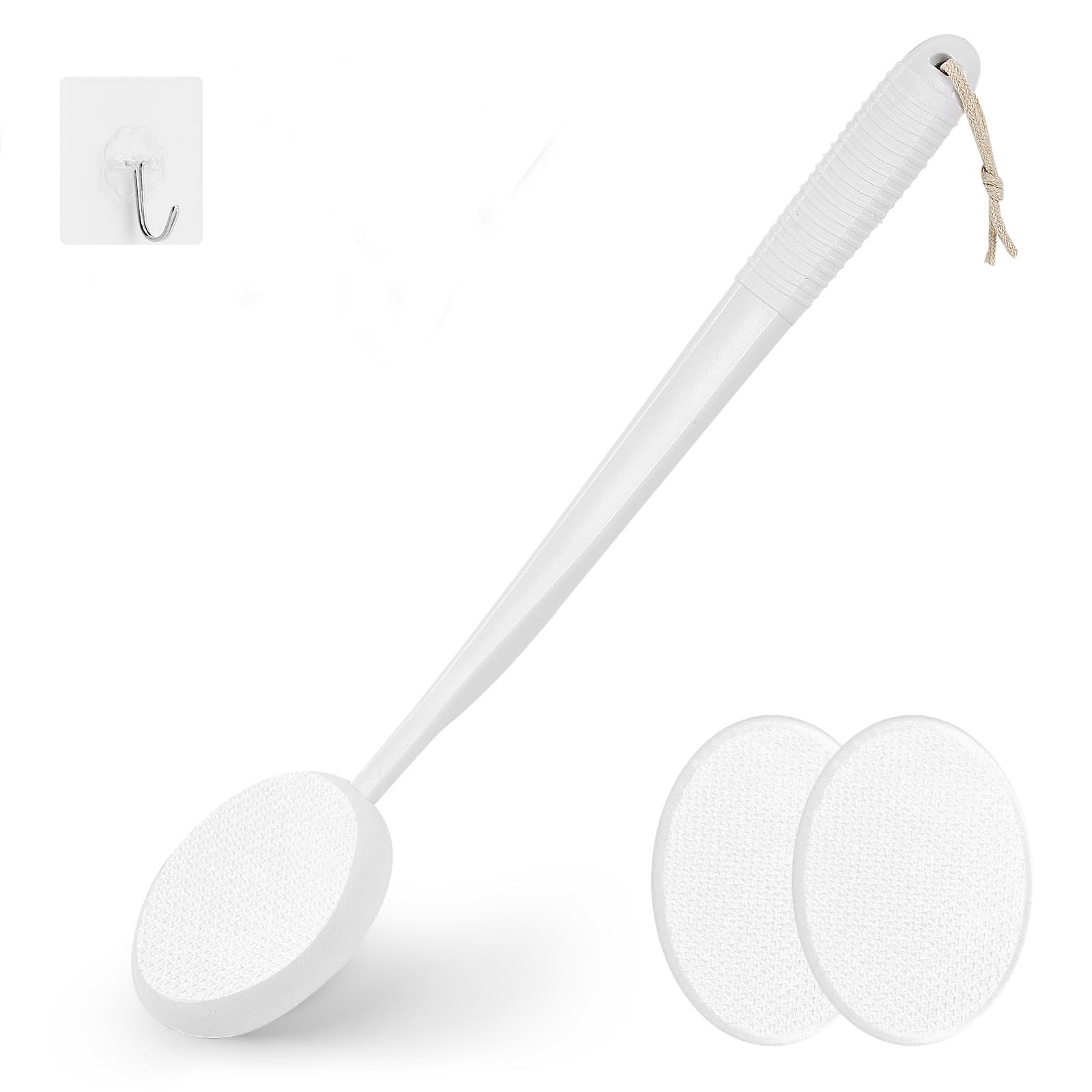 – Lotion Applicator for Back, Feet & Legs with Long Plastic Handle, Back Moisturizer Cream, Self Tanning, Sunscreen, Ointment, Medicine Applicator for Elderly, Men or Women with 3 Washable Pads (White)