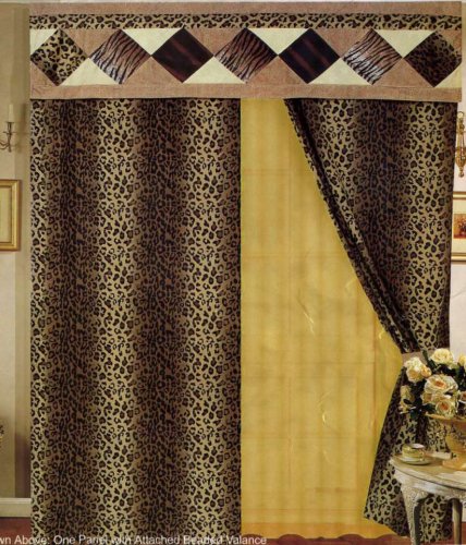 Leopard Print Patchwork Curtains/drapes with Attach Valance & Sheers Set