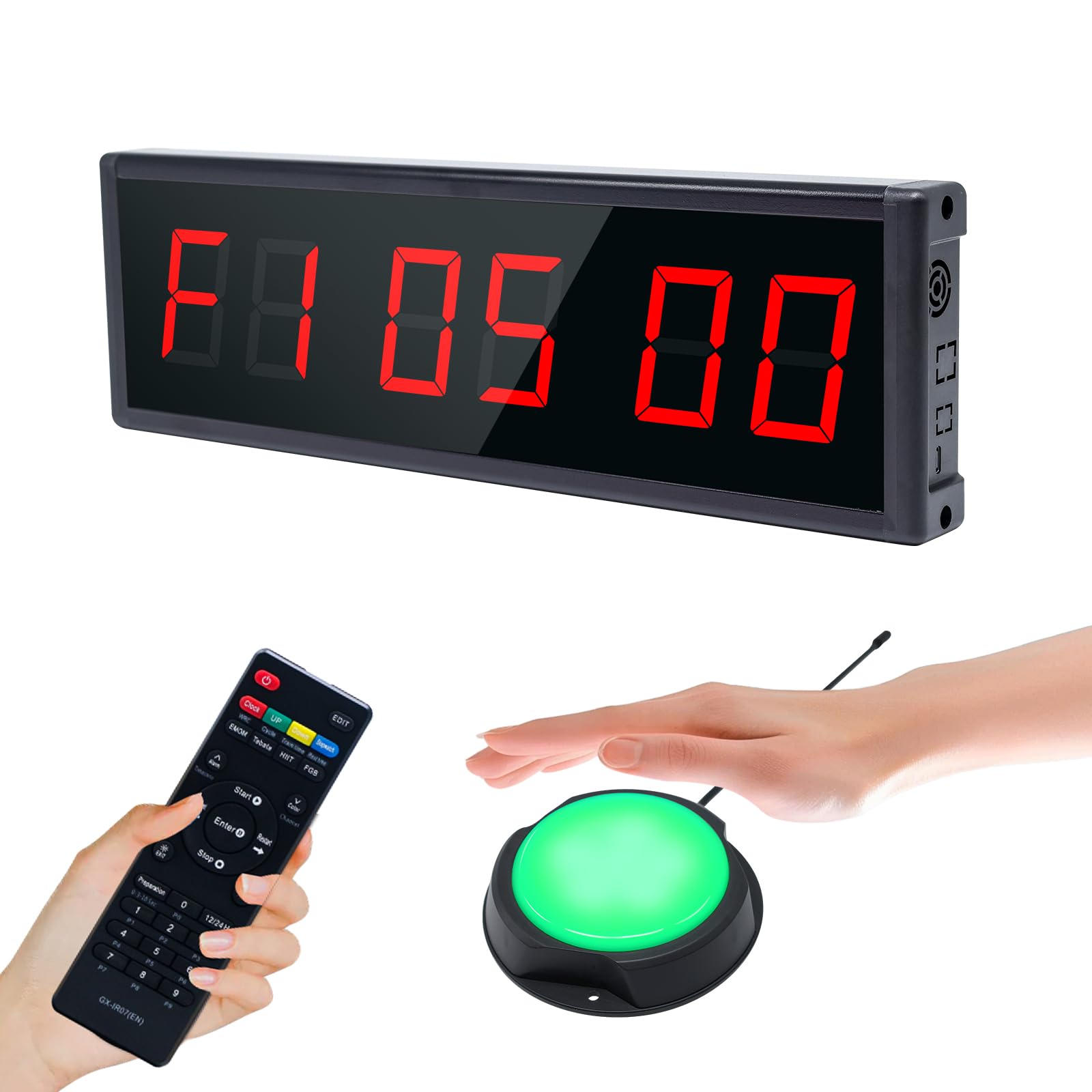 Gym Timer, Gym Clock with Wireless Start/Stop Button, Interval Timer Countdown Timer with Stopwatch,12/24H Digital Wall Clock for Home Gym