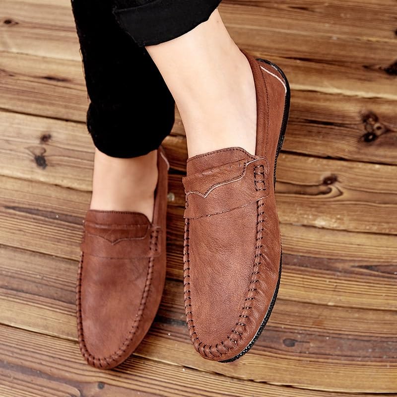 Men's Loafers Shoes Solid Color Round Toe PU Leather Flexible Slip Resistant Lightweight Classic Slip-ons4