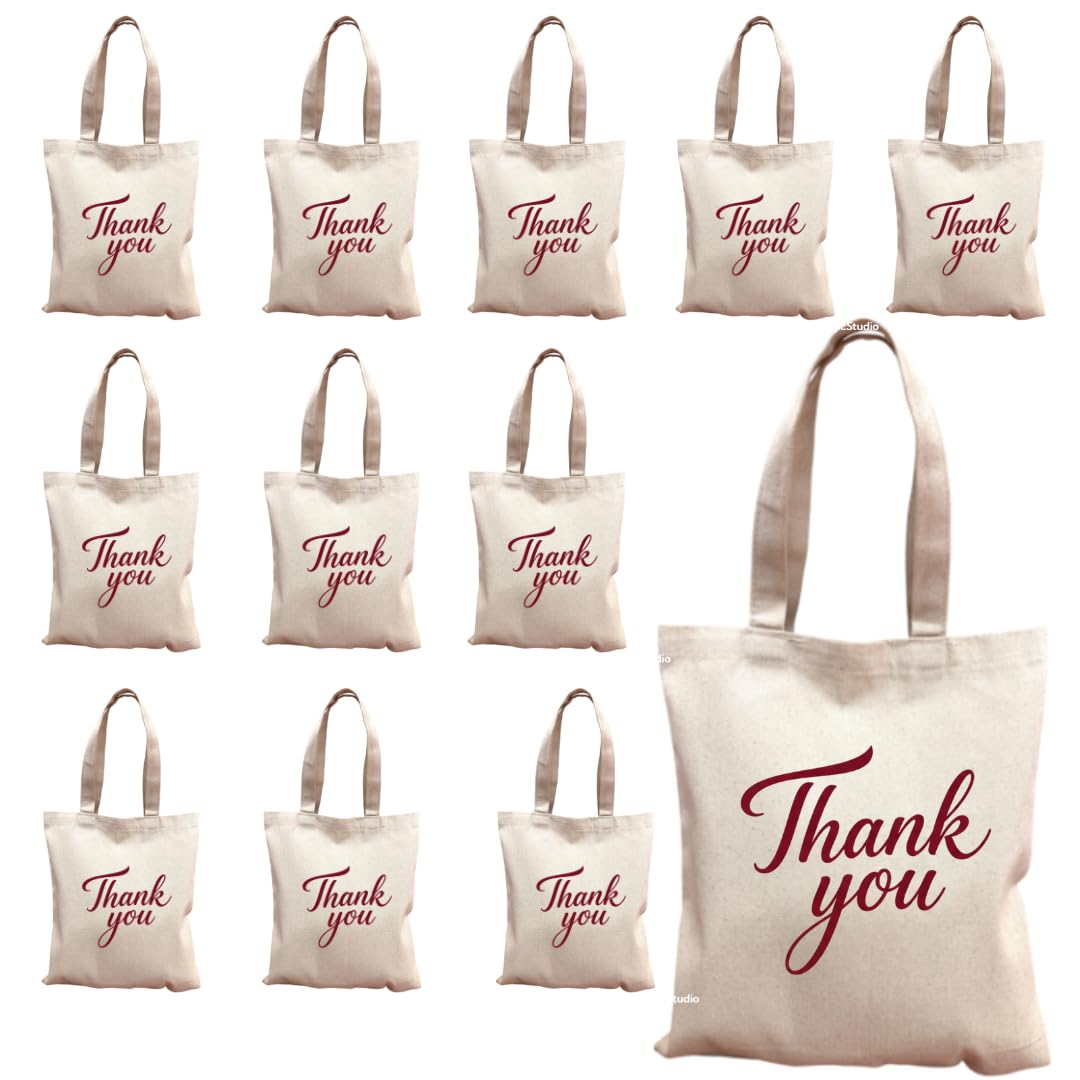 VARU Cotton Return Gift Bags 10x12 Inch Pack of 12 Thank You Print