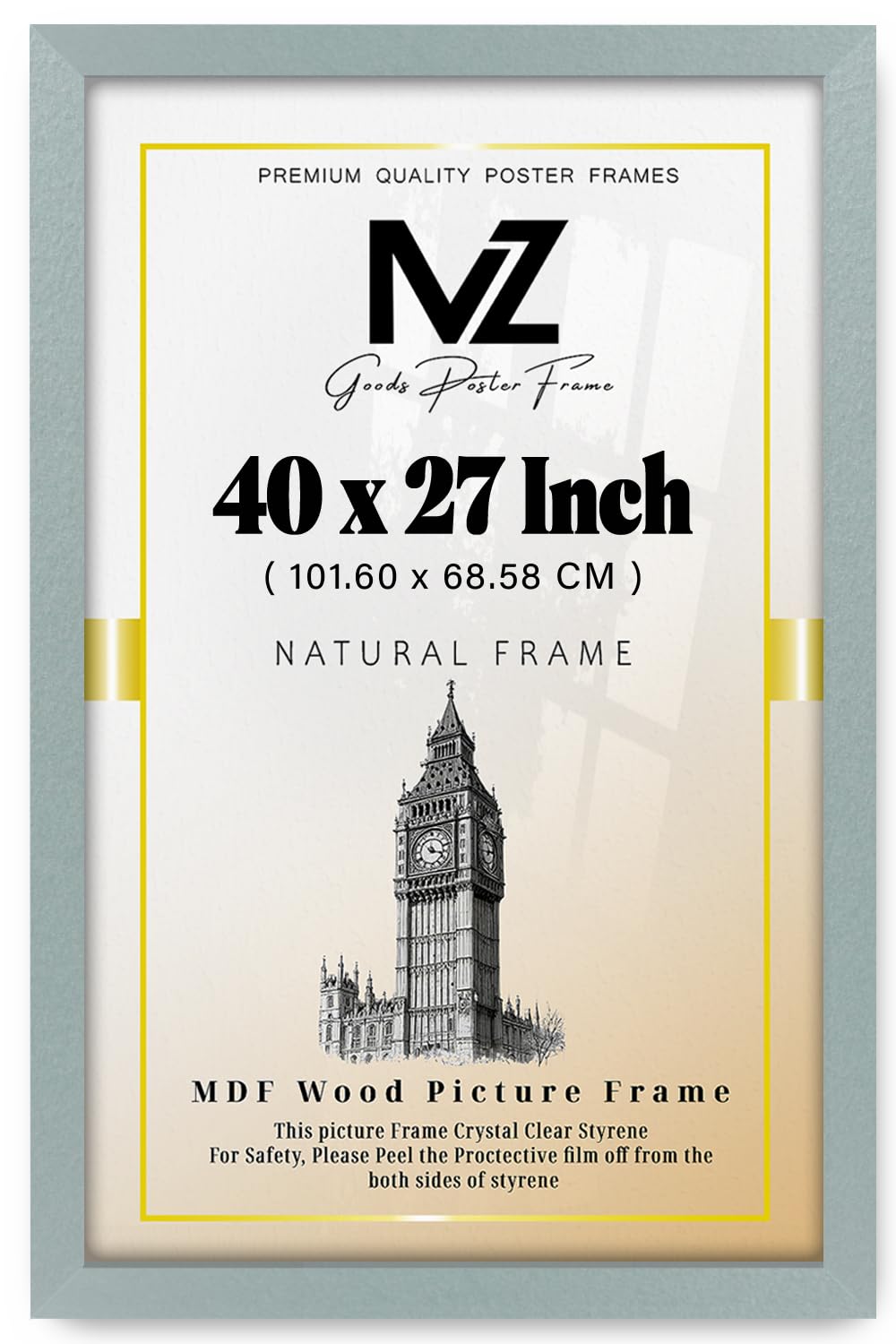 MZ GOODS | Flat Poster Frame (101.60 x 68.58 CM) - 27 x 40 Inch Decorative Frame for Posters, Prints, Artwork 3' 4" x 2' 3" [ Silver ]