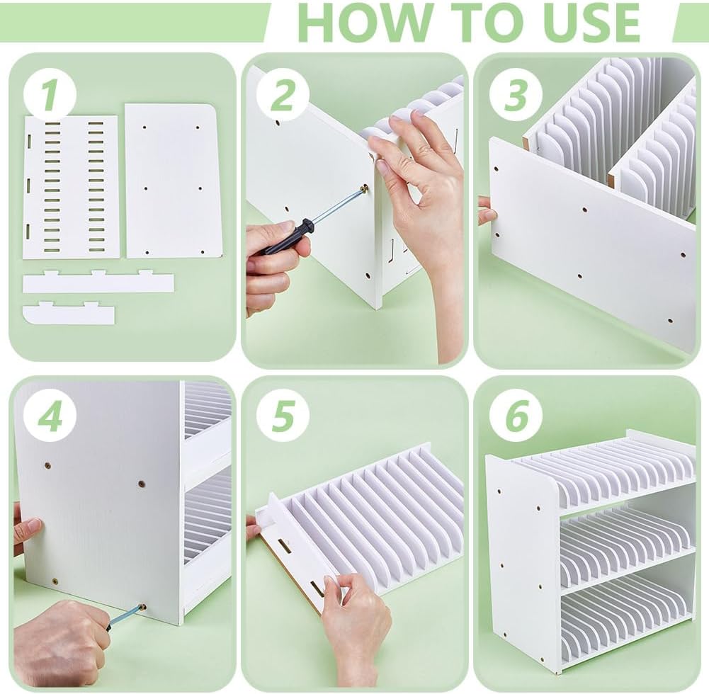 UNICRAFTALE 3-Tier White Wooden Phones Storage 45-Grid Classroom Cell Phone Holder Mobile Phone Desktop Organizer Storages Box Adjustable Multiple Cell Phones Rack Caddy for Classroom Office