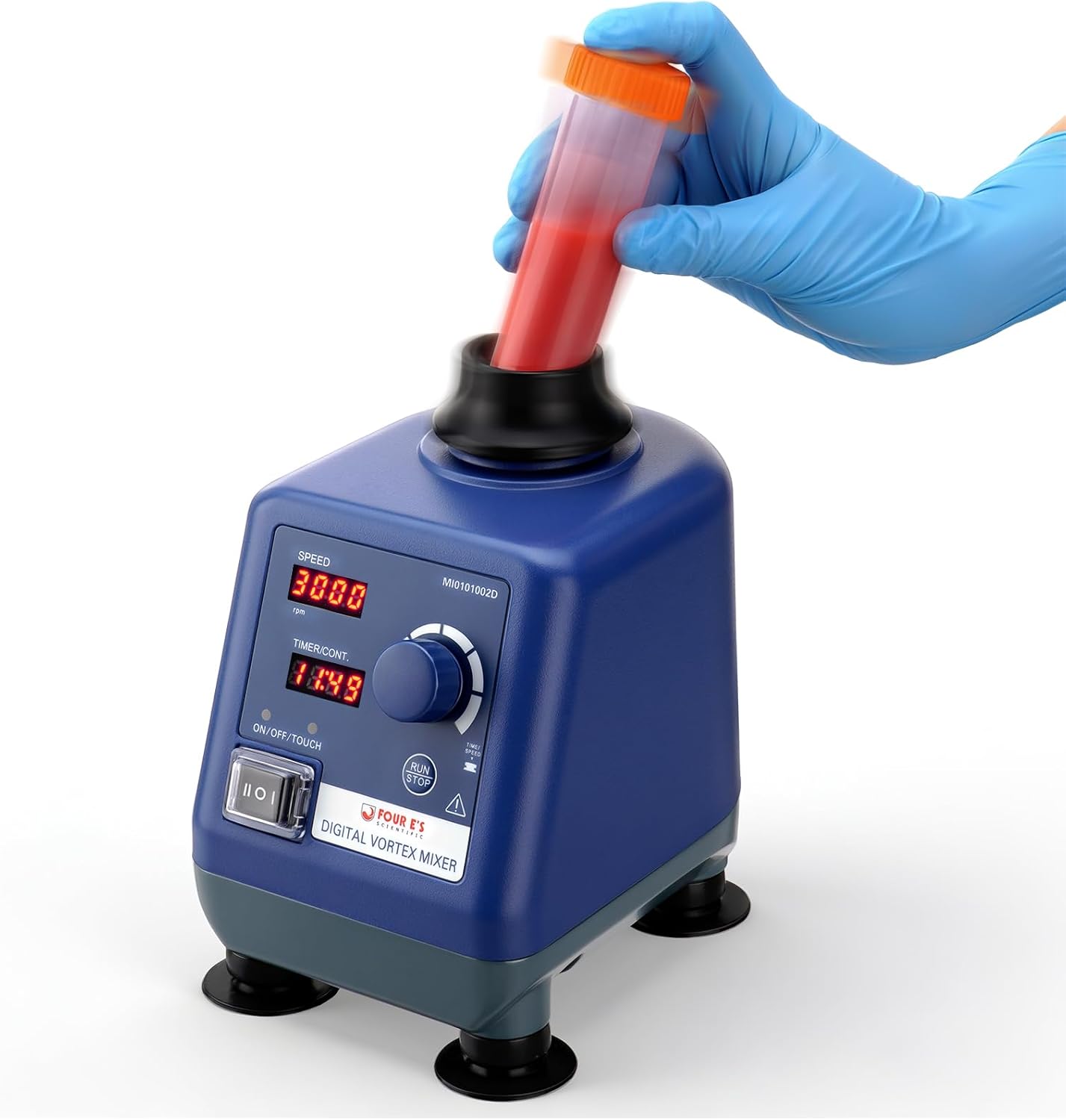 4E's USA LED Vortex Mixer Various Speed 400-3000rpm, Lab Vortexer with Touch, Timer and Continuous Modes for Tubes, Nail Polish and Acrylic Paints Ink