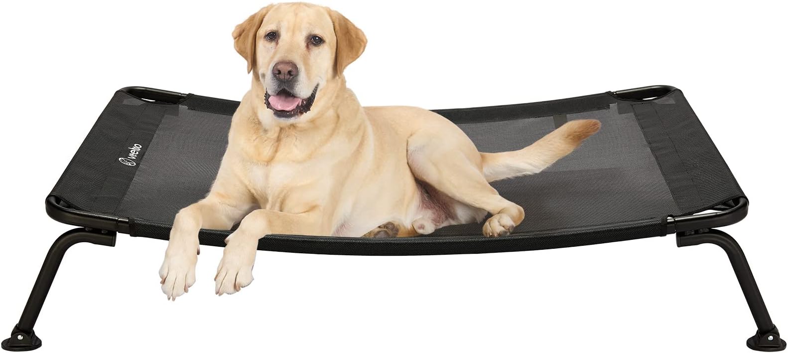 Veehoo Cooling Elevated Bed, Curved Dog Cot for Deep Sleep, Durable & Breathable, Camping Dog Hammock with Adjustable Feet for Uneven Ground, Raised for Large Dogs, Black