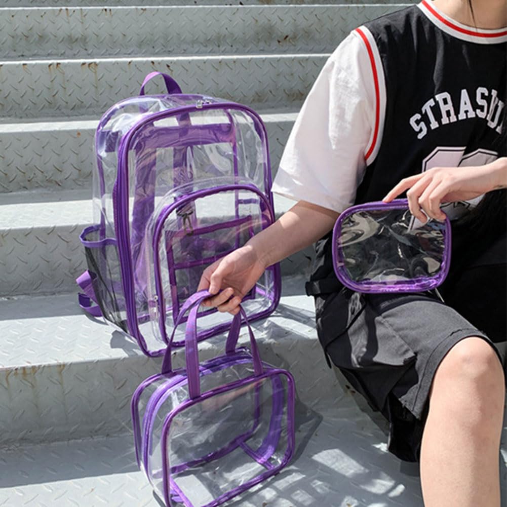 Zaino trasparente per carichi pesanti, zaino trasparente in PVC multitasche, zaino trasparente di grande capacità con finiture in pelle per festival di viaggi sportivi da lavoro universitario G