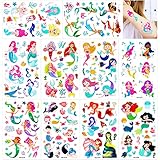 Konsait Mermaid Tattoos for Kids, 188+ Pcs Cute Temporary Tattoo Kids Body Stickers for Girls Children Birthday Mermaid Party Favors Boys Girls Kids Party Goodie Bag Fillers Supplies