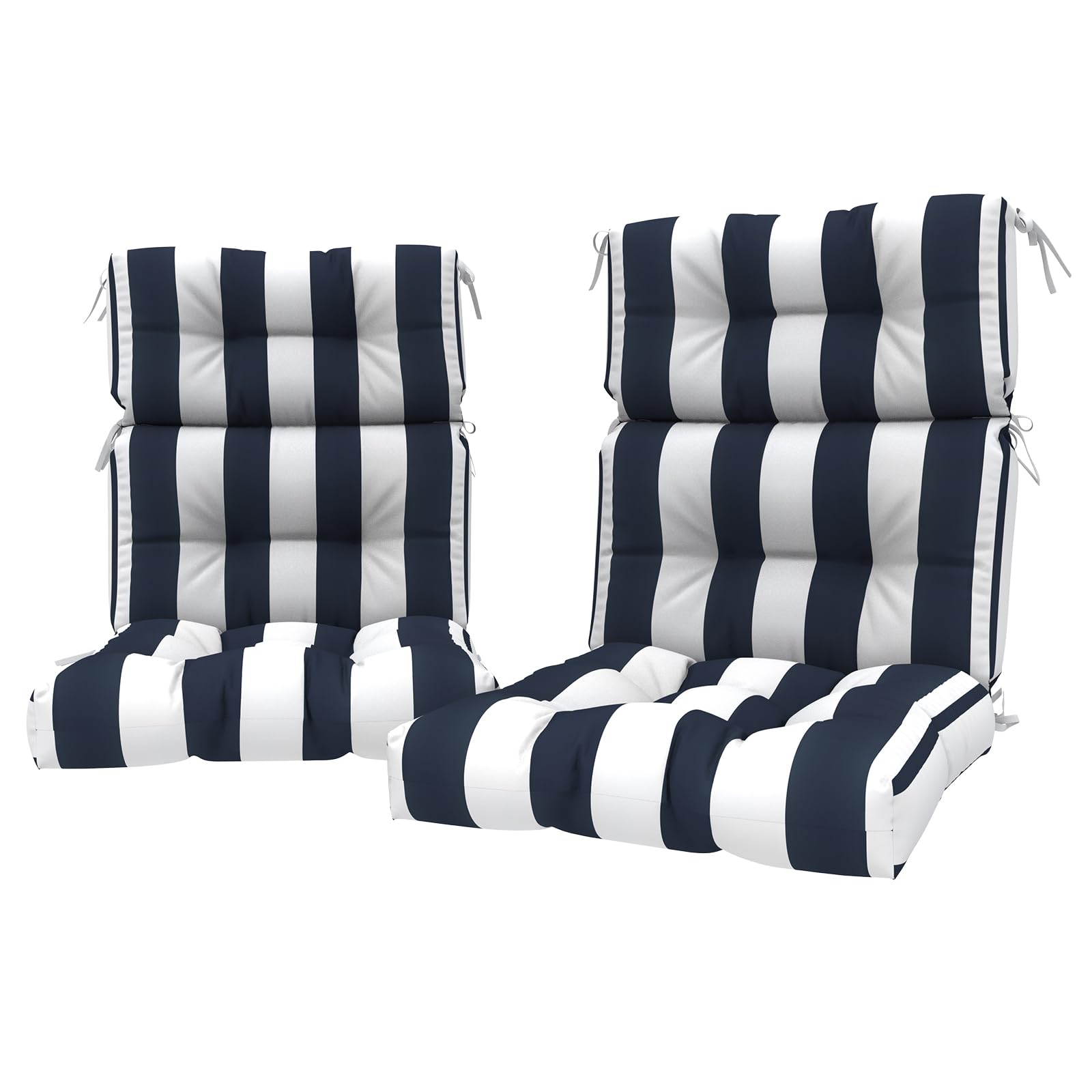 Condition photo showing New/Like New for lvtxiii 2 pack outdoor high back cushions patio tufted seat and back chair cushions with ties, replacement chair pad for outdoor furniture decoration (44'' l x 22 w'', set of 2, cabana navy)