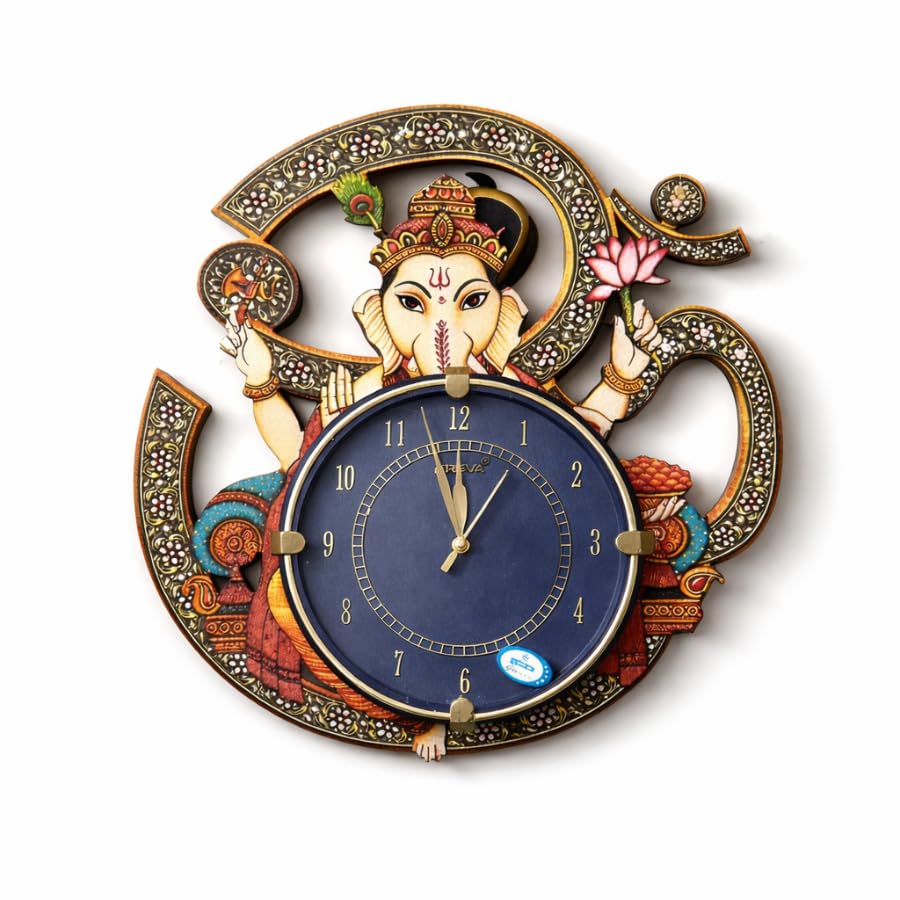 Wooden Ganesha Wall Clock 12 Inch (30 cm) – OM Designer Handmade Vintage Analog Wall Clock for Home Décor, Living Room, Bedroom, Office, Ganpati Gift-image-48