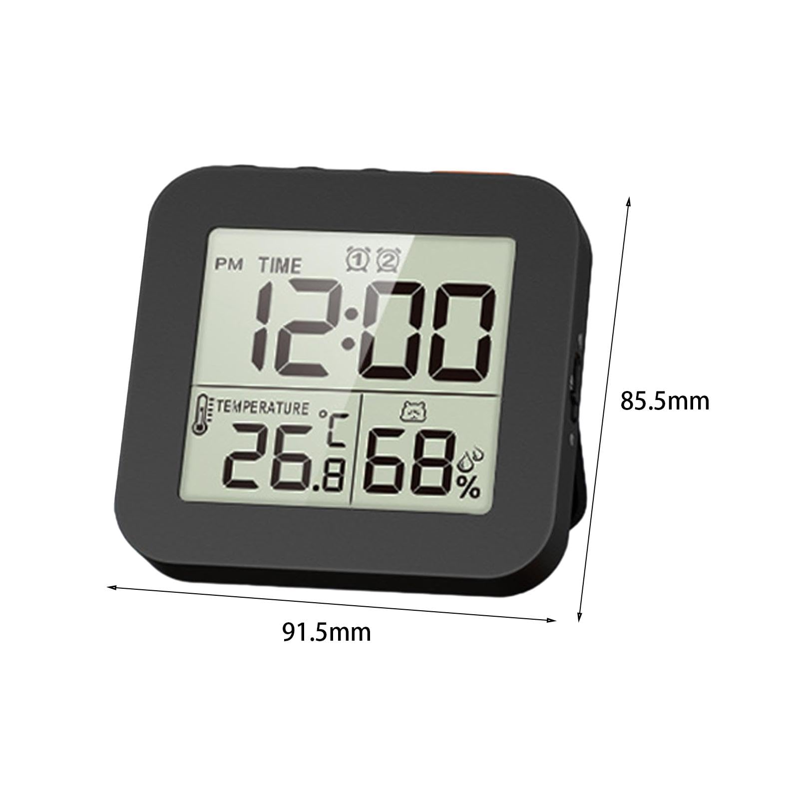 MagiDeal Horloge numérique Salle de Bain réveil Affichage LCD température thermomètre hygromètre 2 Crochets Noir