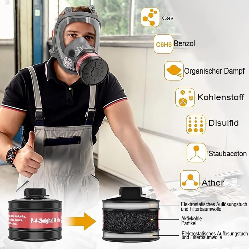 Masques à gaz de survie nucléaire et chimique, masque à gaz avec filtre à charbon actif de 40 mm, masque respiratoire à couverture intégrale
