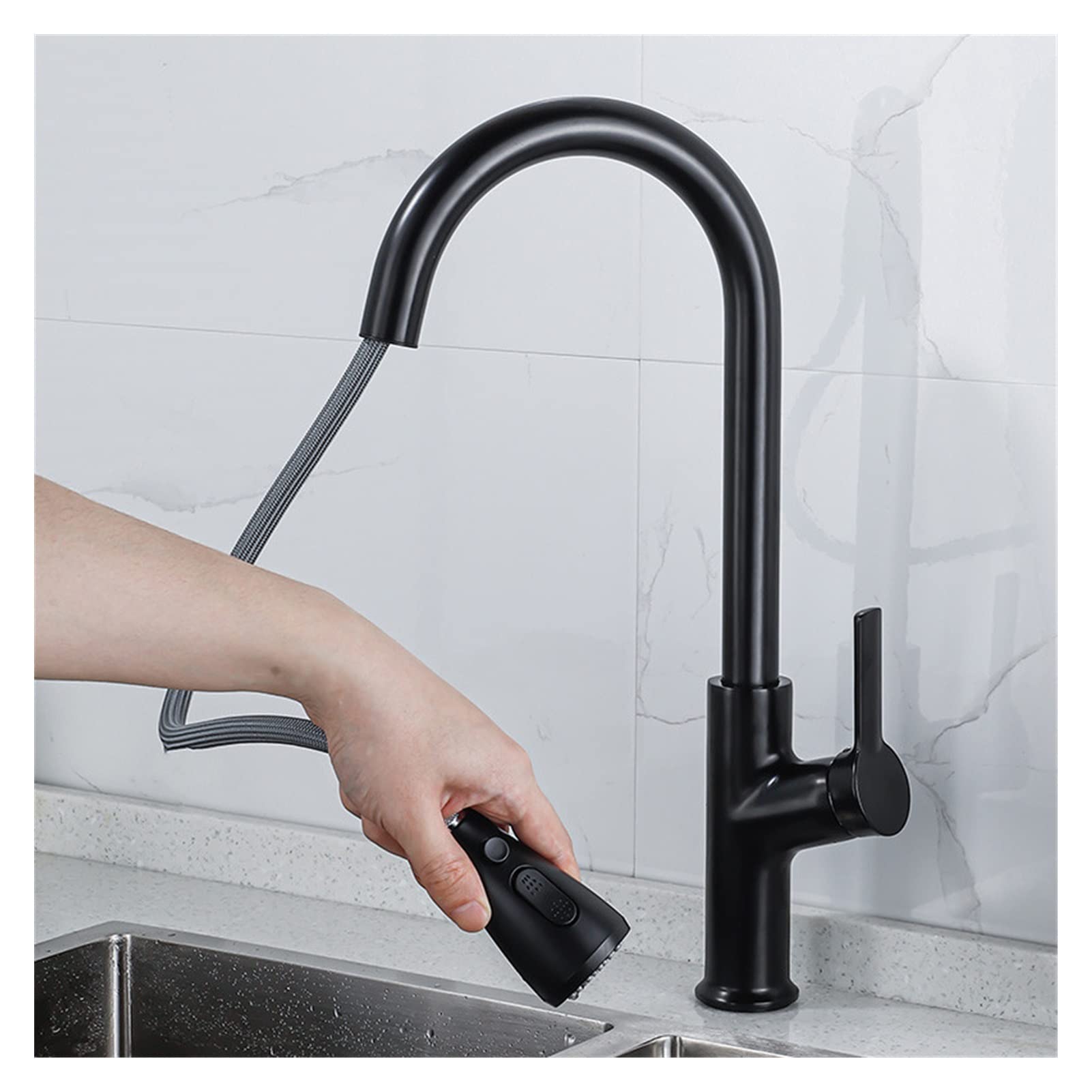 Grifo de cocina negro con caño extraíble y mezclador monomando