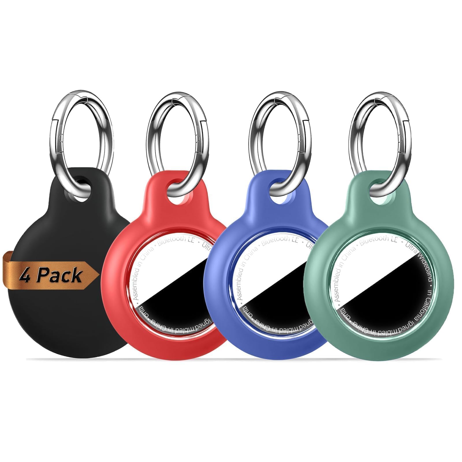 MOLOSLEEVE [4-Pack] Waterproof Case for AirTag 2 (2nd Gen) &amp; 1st, Upgrade Shockproof Holder Keychain for Air Tag, Full Body Protective Cover for Keys, Luggage, Dog Collar, Black/Red/Blue/Pine Green