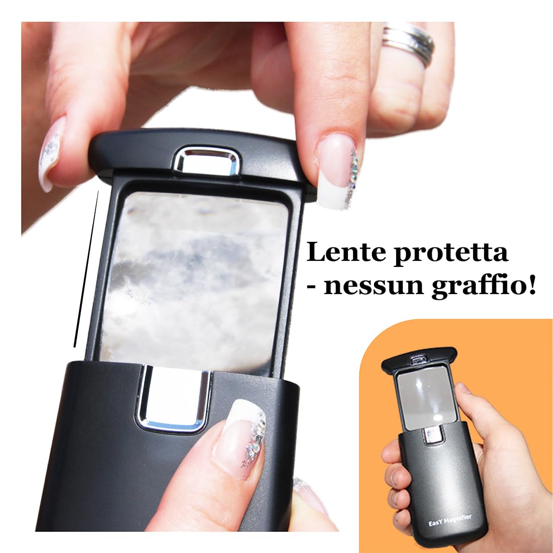EasY Magnifier Lente di Ingrandimento Tascabile per Lettura 3.0X 300% con Luce LED; Lenti d'ingrandimento Professionale; Lentino Ricambio, Regalo per Anziani