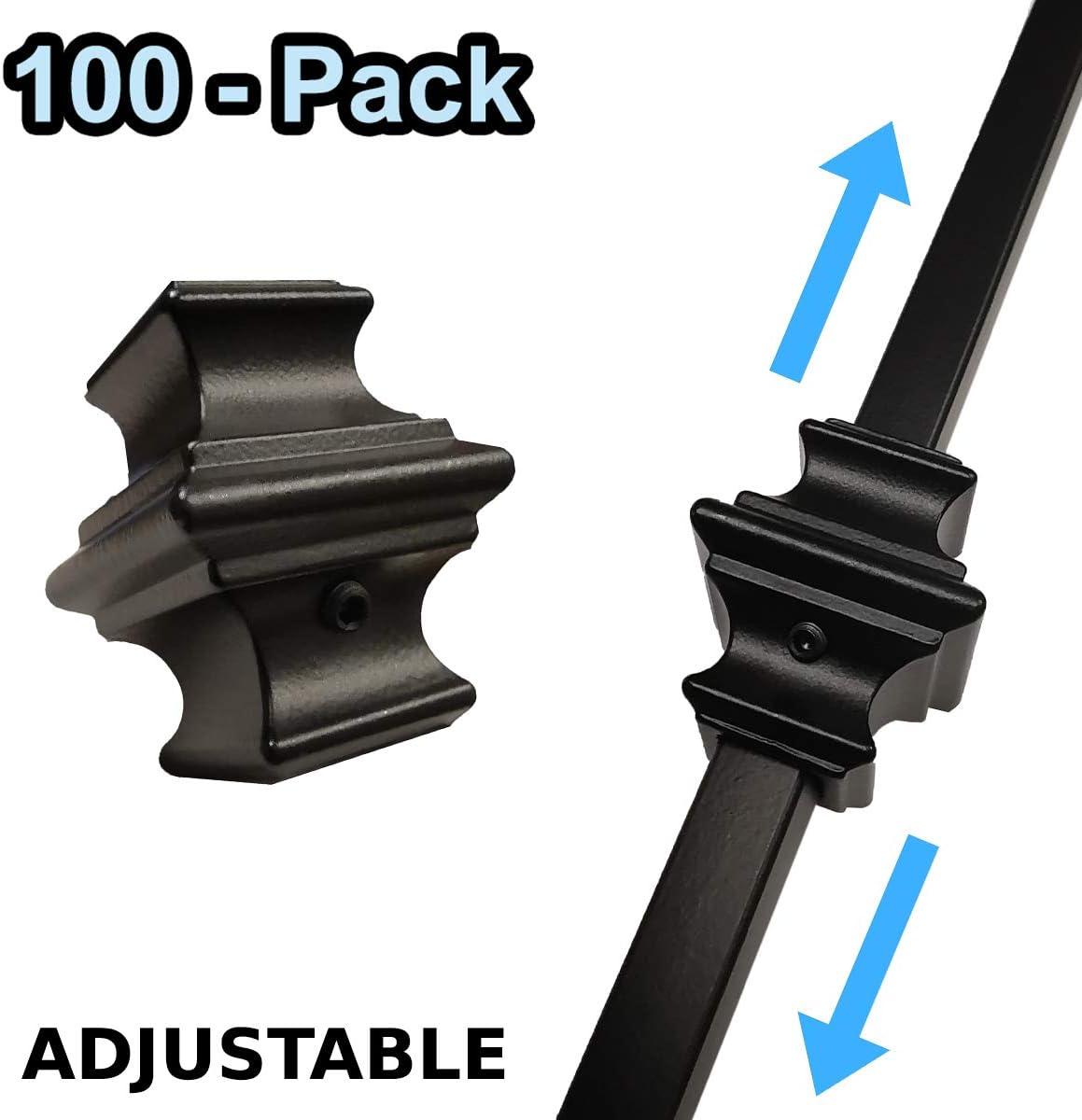 Modern Adjustable Knuckles for 1/2" Iron Balusters (Contractor 100-Pack) with Set Screw - Knuckle for Spindles (Real Satin Black NOT Matte or Flat Color)