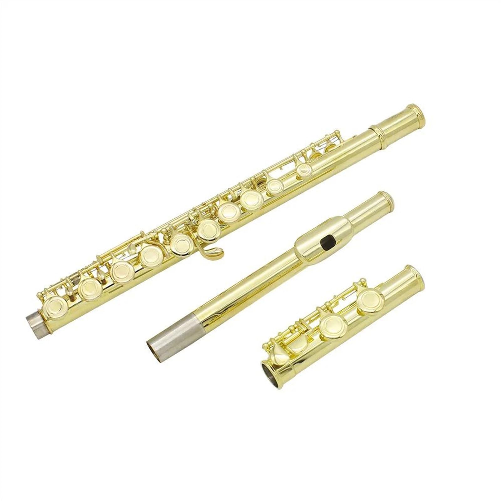 Profesional Flauta Travesera Flauta de concierto chapada en oro profesional con llave C, 16 agujeros cerrados, con caja