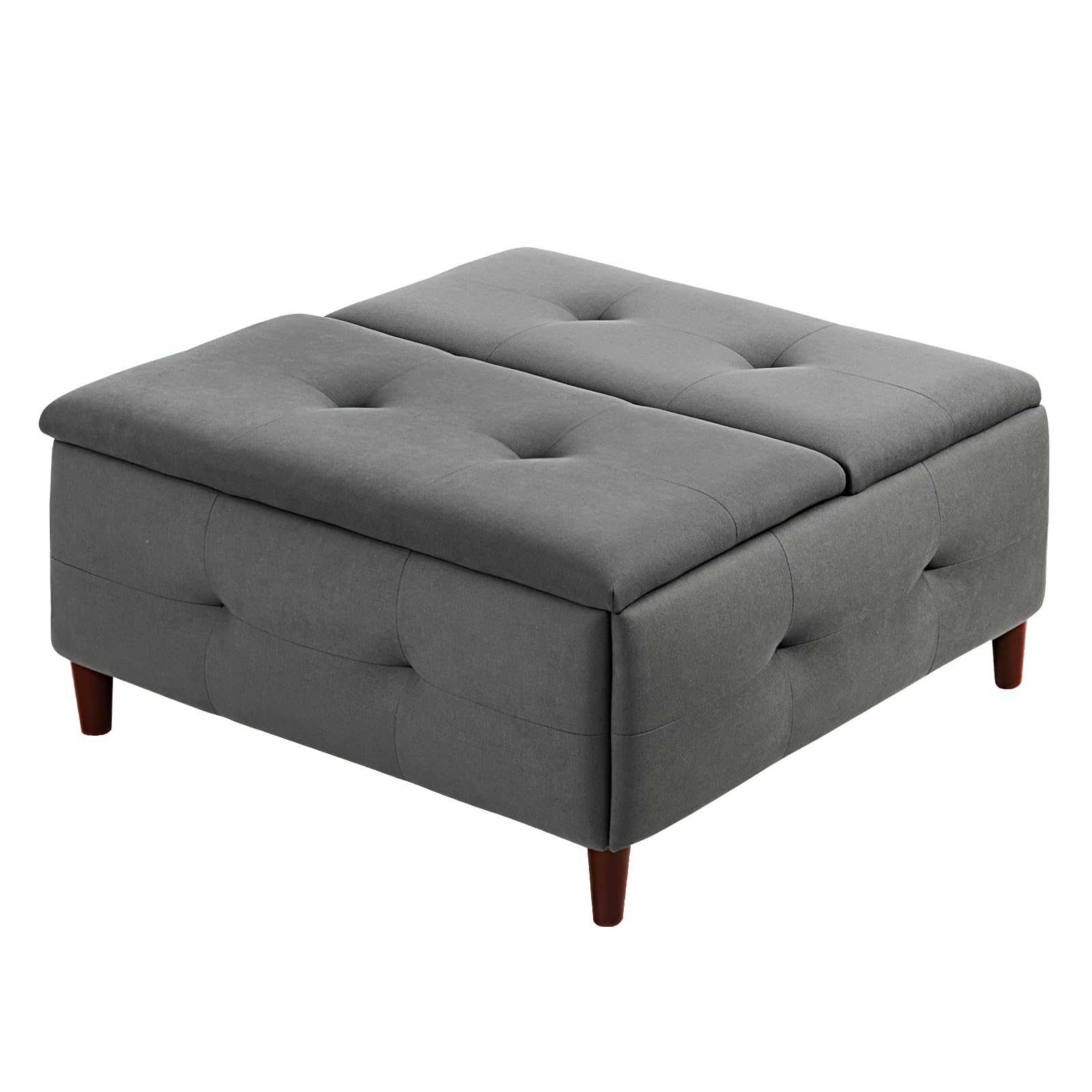 Panana Large Square Storage Ottoman with Lift Top Tufted Upholstered Ottoman Coffee Table, Oversized Ottomans with Storage Toy Box for Living Room 85 X 85 X 41CM (Gray Linen)