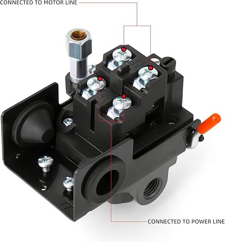 Miniatura 5 de MEANLIN MEASURE Válvula de control del interruptor de presión del compresor de aire 95-125 PSI 110V-240V Piezas de repuesto de 4 vías con manómetro