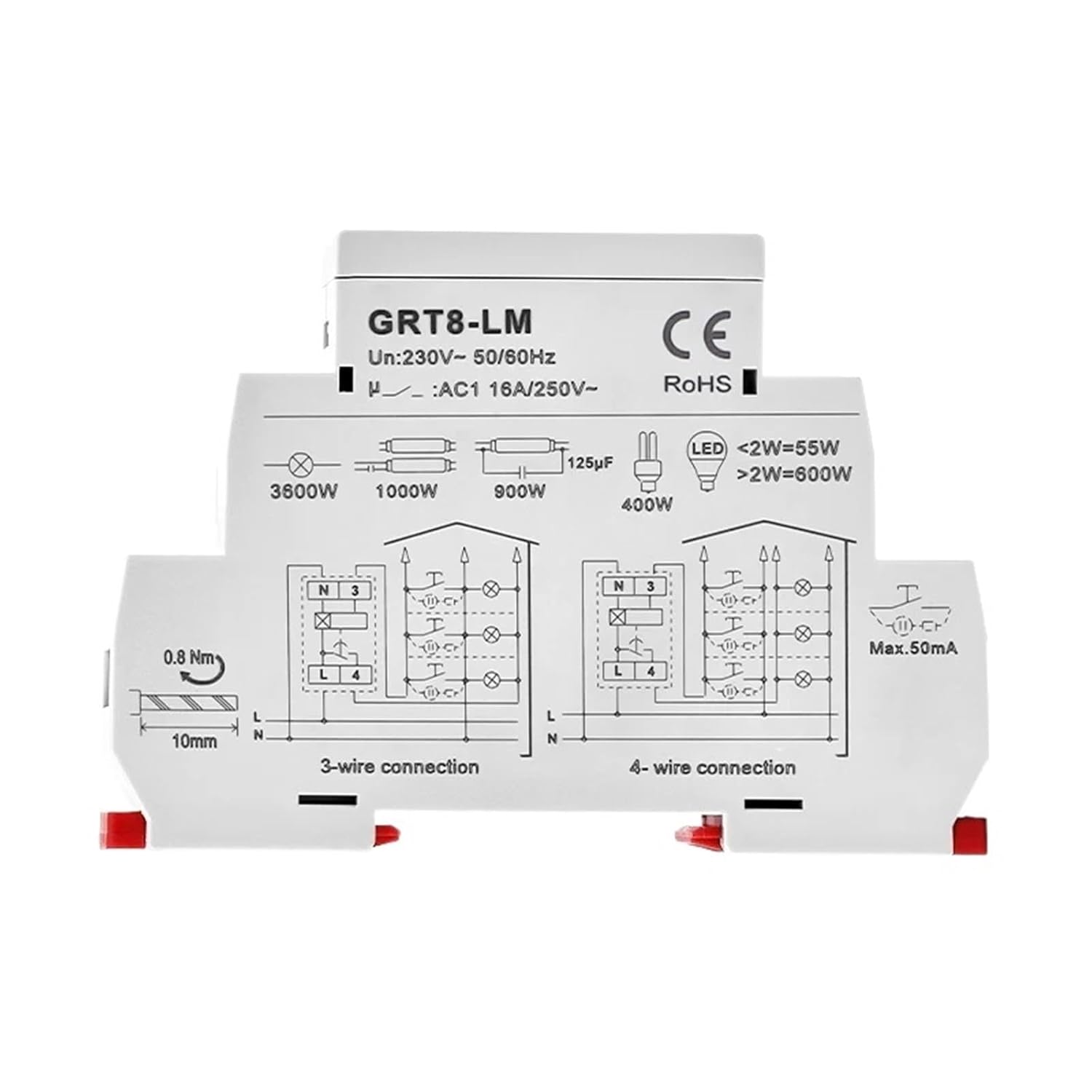 1pcs GRT8-LS/LM Staircase Switch Lighting Timer Switch 230VAC 16A Used for Corridor Lighting Control 0.5-20mins Delay(GRT8-LS AC230V)