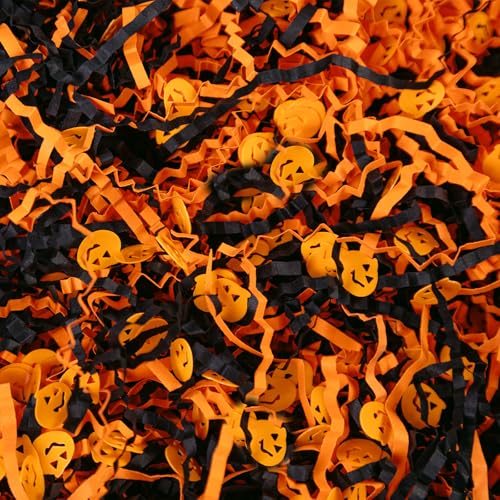 Gloreyan 1LB Déchiquetage papier crépon Noël noir orange raphia 454g