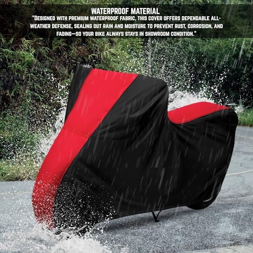 Image of All Weather Protection Two Wheeler Cover for Ather 450X, Scooter & Scooty | Anti Dust, 100% Water Resistance, Heat Resistant, UV Proof - Triple Stitched | (Black Top Red)