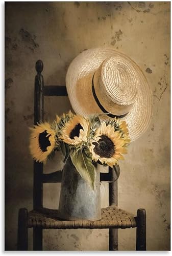 Arte vintage de girasol, decoración de cocina y accesorios, póster de girasol, lienzo para decoración de pared, decoración de habitación, decoración