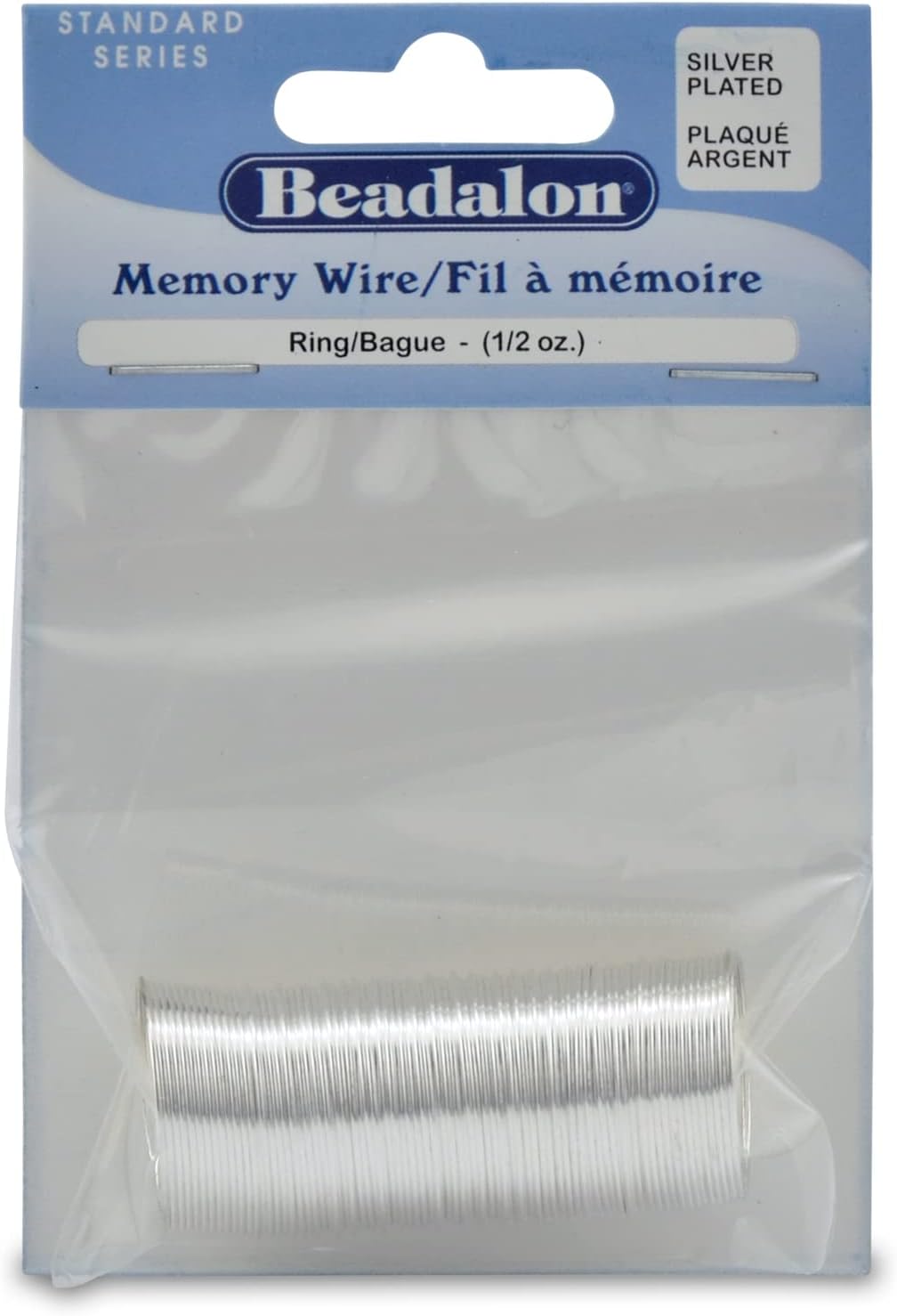 Carbon Steel Memory Wire, Round, Ring, Silver Plated, 0.5 oz, Approx. 99 coils