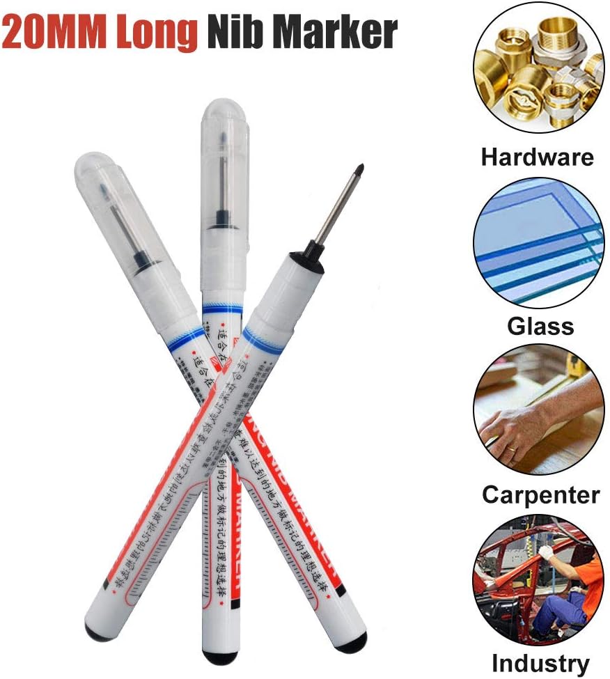 tooloflife Permanent Marker for Carpenter's Work 0.7-1 mm Extra Long Tip Waterproof Marker Pen for Marking of Hard to Reach Areas Black 15PCS
