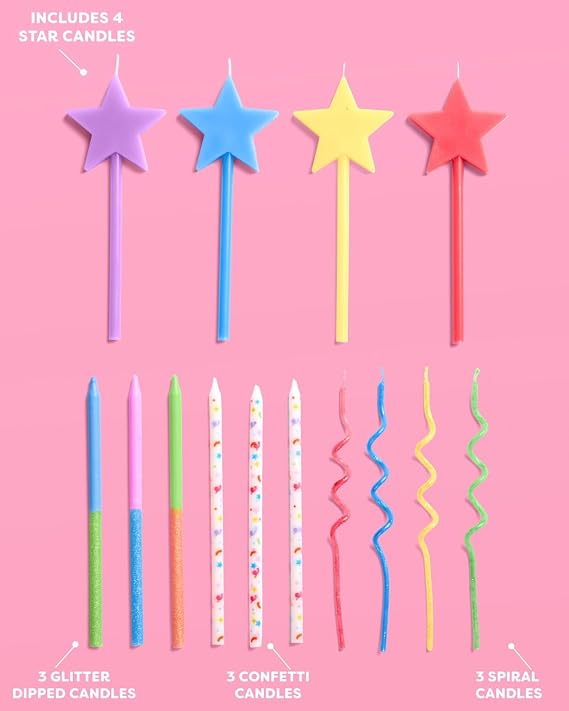xo, Fetti 14pc Novelty Birthday Candles | Star Glitter Pastel Party Decor