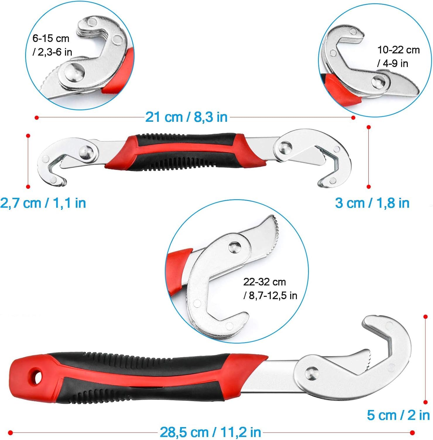 AEE® Ayarlanabilir Çok Fonksiyonlu Anahtar Seti 2’li – 6-32 mm Geniş Açıklık, Otomatik Kavrama, Lavabo Batarya ve Tesisat Tamir Anahtarı