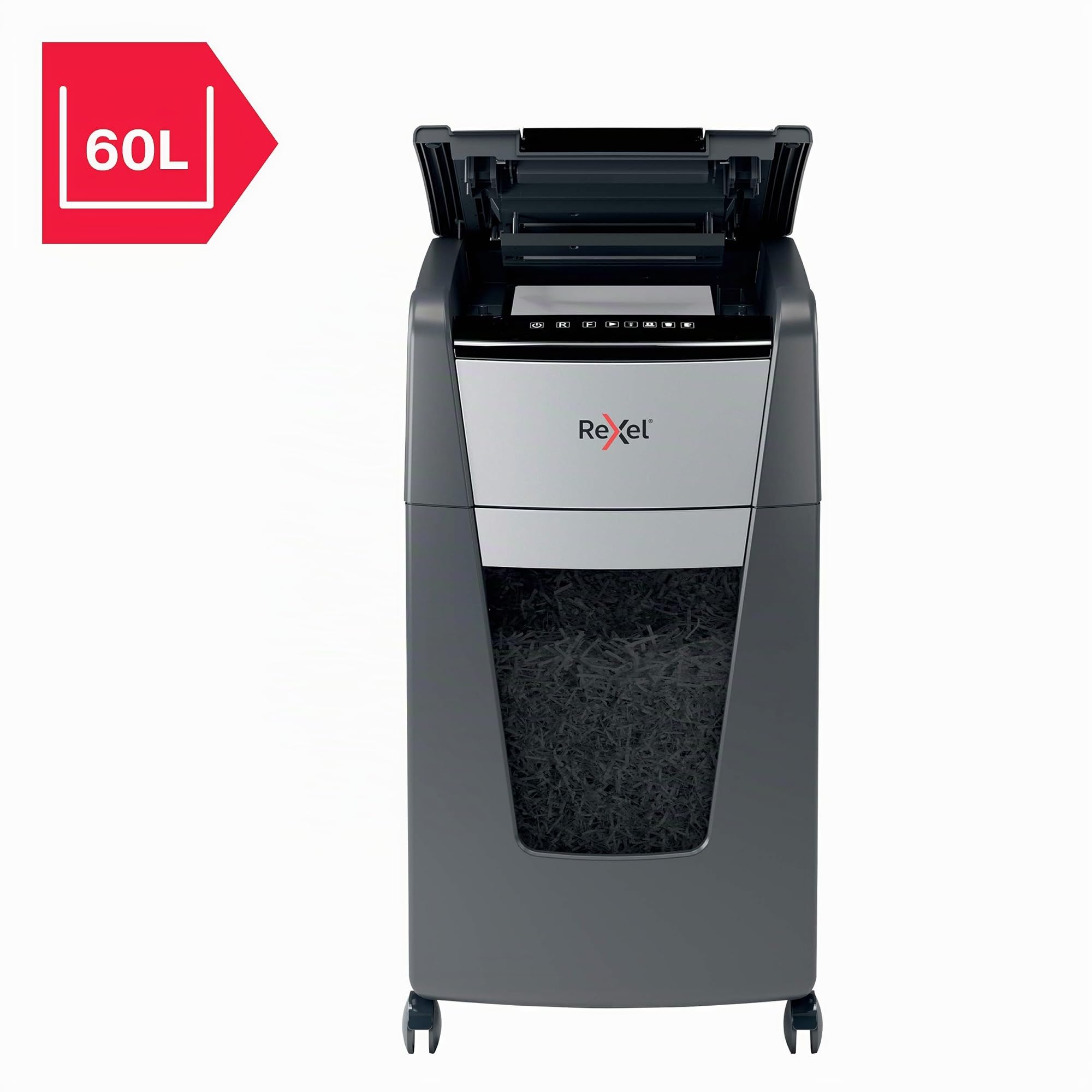 Rexel 2020225XCH - Destructora de Papel Automática CH Optimum AutoFeed+ 225X, 225 Hojas, Nivel de Seguridad P4, Corte de Partículas, para Oficinas y Departamentos, Papelera de 60L