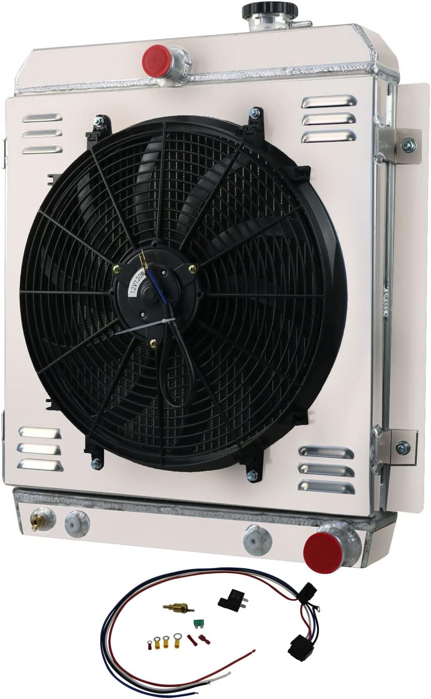 Full Aluminum Radiator For 1947-1954 1953 Chevy Truck 3100 3600 3800 3700 3900 Fleetline Fleetmaster Base L6 3.8L 4.3L,4 Row Core Radiator+Shroud +16"Fan+Relay Kit