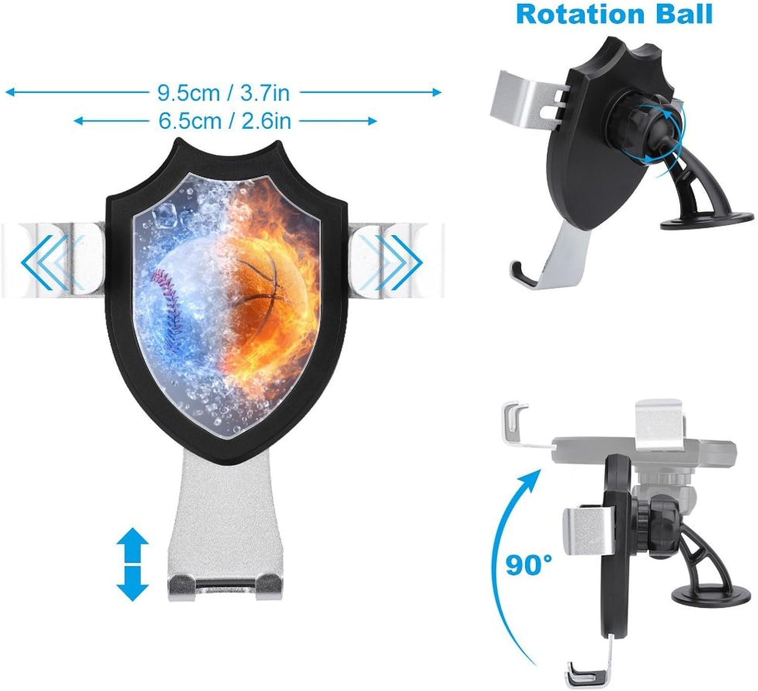 Water Fire Baseball Basketball Car Phone Holder Adjustable Car Mount image 2