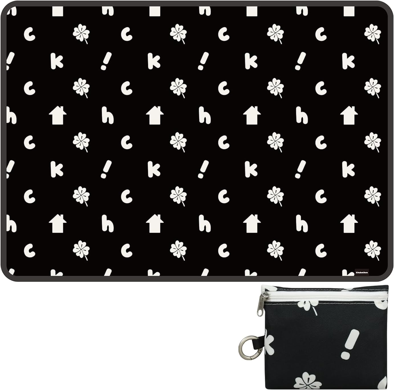 Lucky Home Keyring Picnic Mat 28 x 20 inch | Oxford Fabric | Compact Foldable Blanket with Carry Pouch (Black)