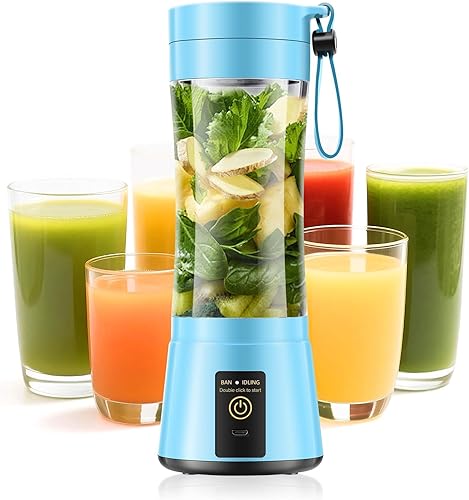 Portable Blender for Smoothies & Shakes - Cordless Personal Size Blender with 6 Blades, 380Ml Juice Cup, Lightweight & Rechargeable, Freshly