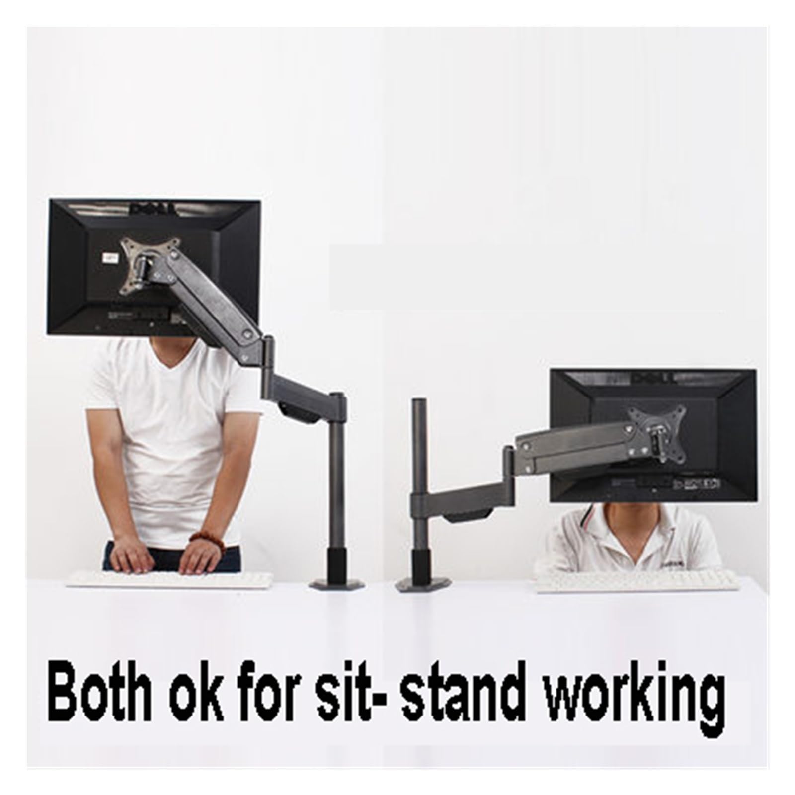 Supporto per Monitor con Molla a Gas Regolabile in Altezza per impieghi gravosi, Braccio Lungo, postazione di Lavoro Seduta e in Piedi, Supporto per Monitor, carico Massimo 10 kg
