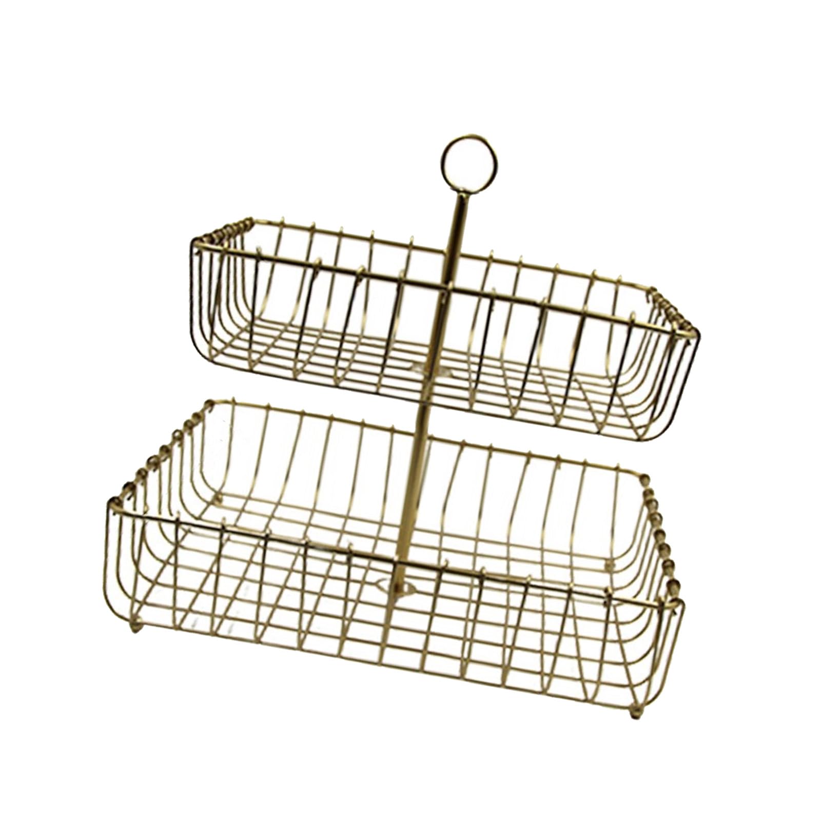 Carotoe Gold 2 Tiered Iron Fruit And Snacks Organiser Kitchen Storage Basket With Stable Base Double Layer Ventilated Tray Iron Snacks Tray For Home