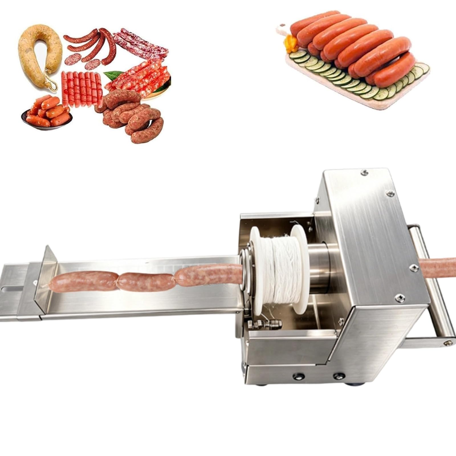 Atadora de salchichas eléctrica con pedal y escala regulable de 18 cm