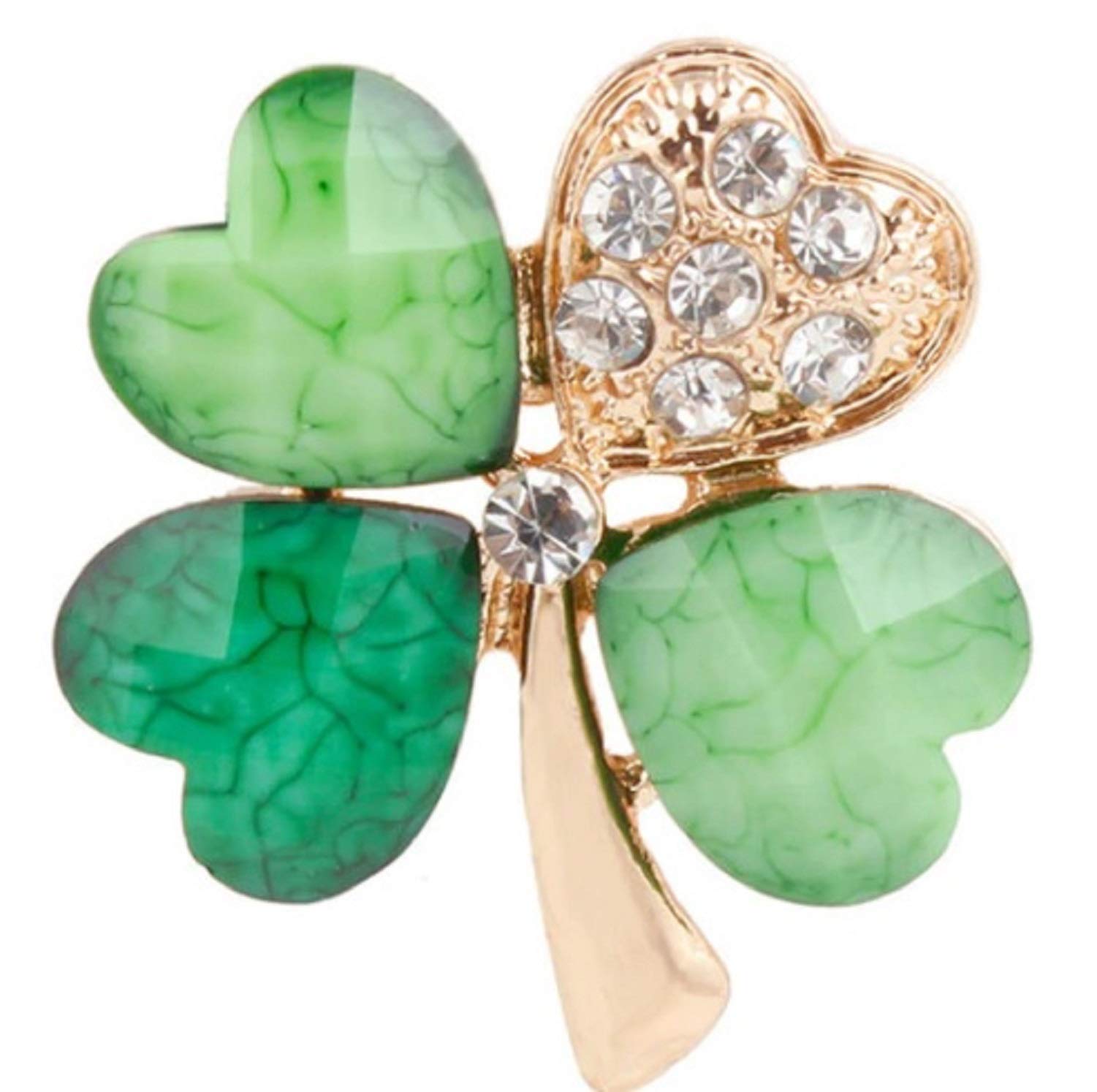 GenericBMC-Designs Green Dimanate Four Leaf Clover Shamrock Brooch 4 Ireland Gold Matt Green Broach Lapel Pin Light Green UK Seller
