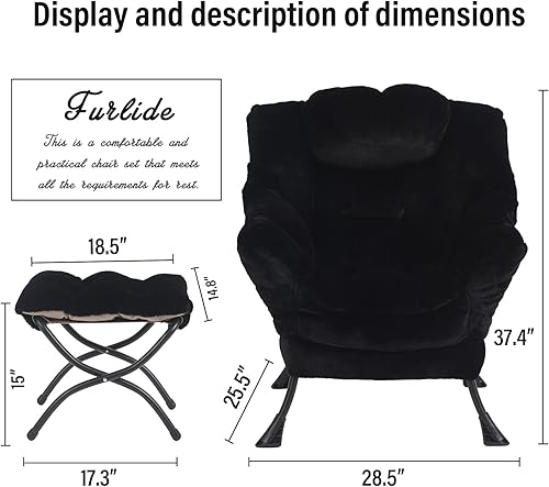 Miniatura 2 de Furlide Silla Lazy con otomana, silla moderna con reposapiés plegable, silla de acento de salón, cómoda silla de lectura para dormitorio, estudio,