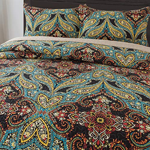 Newlake Cotton Bedspread Quilt Sets-Reversible Patchwork Coverlet Set, European Rouge Floral Pattern, Queen Size #TOP1