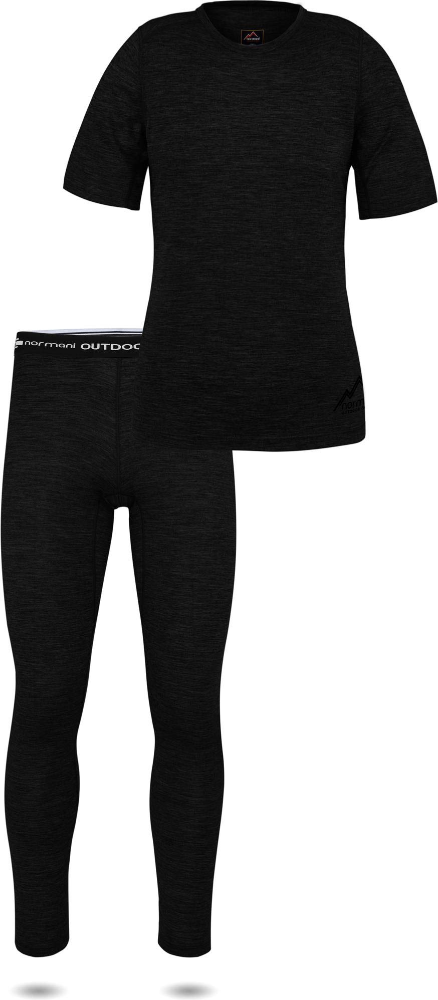 normani Damen Merino Unterwäsche-Set Garnitur - Kurzarm T-Shirt und Unterhose Set - 100% Merinowolle Thermounterwäsche Ski-Funktionsunterwäsche