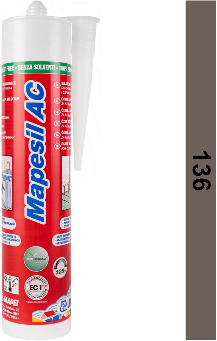 Mapesil AC Mould Resistant Silicone Sealant Mud 136