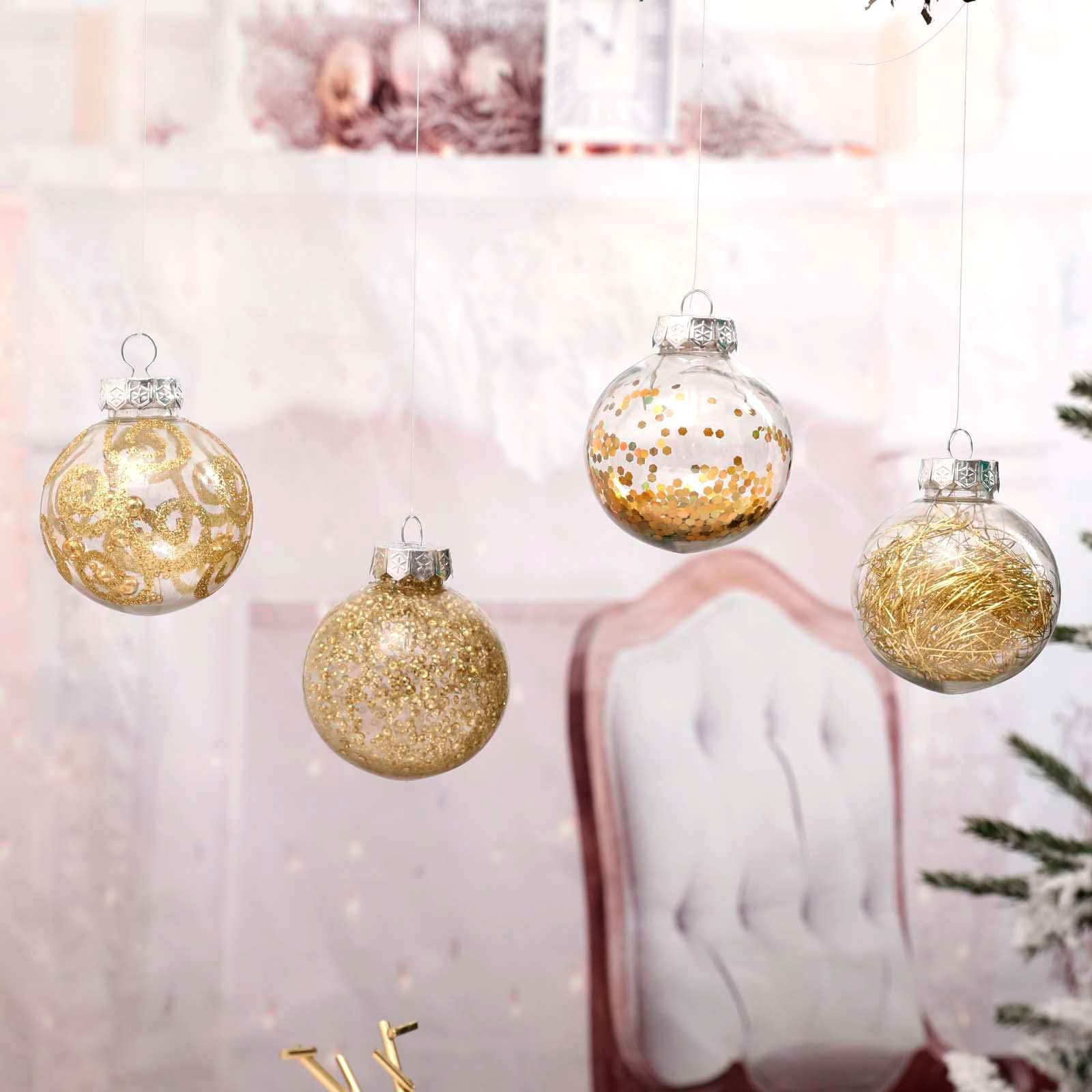 Wironlst Adornos de Bola de Navidad de 2.76 Pulgadas, inastillables, de plástico Transparente, Grandes, para Colgar, Juego de Bolas Decorativas con Relleno Delicado (24 Unidades, Dorado)