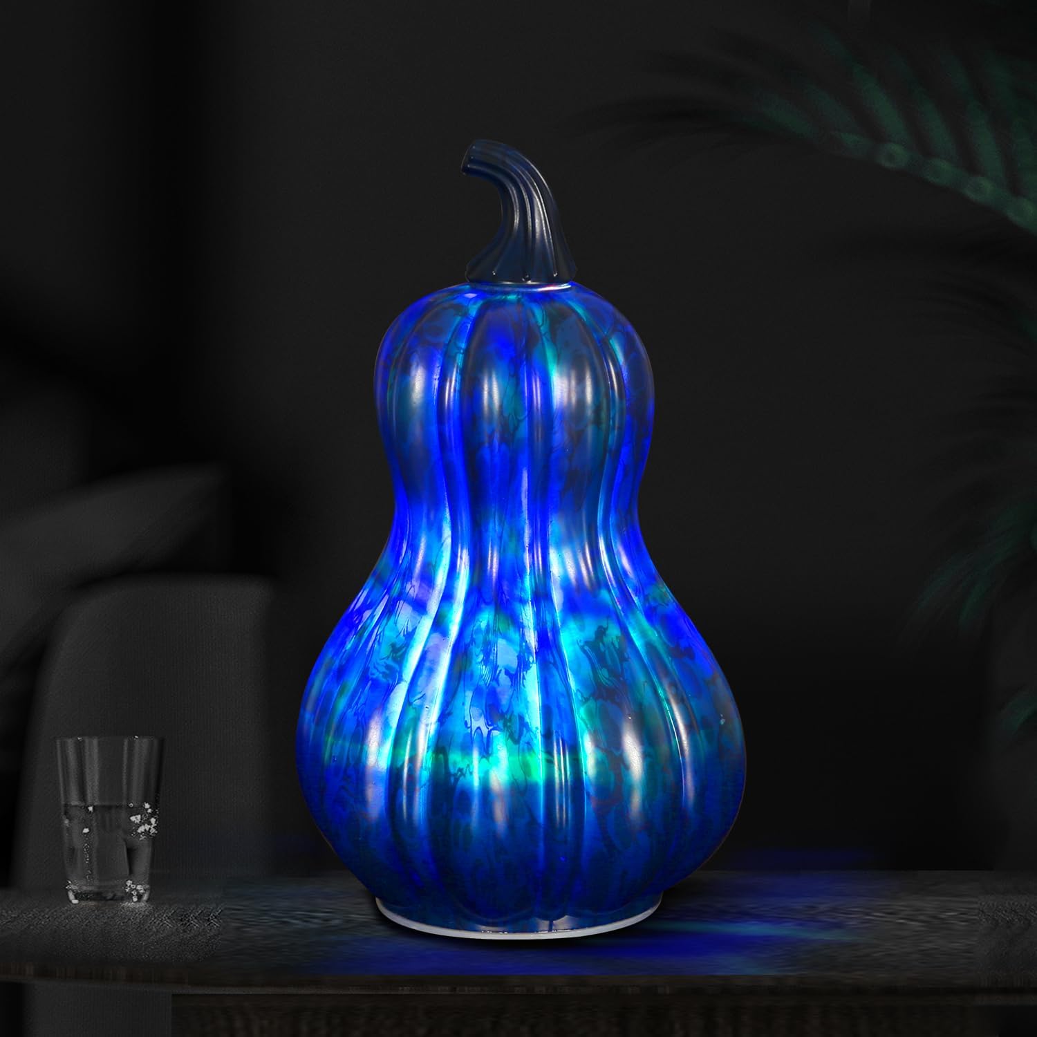 Romingo Set of 3 Glass led Pumpkin Glass Lighted Pumpkin décor Halloween Decoration